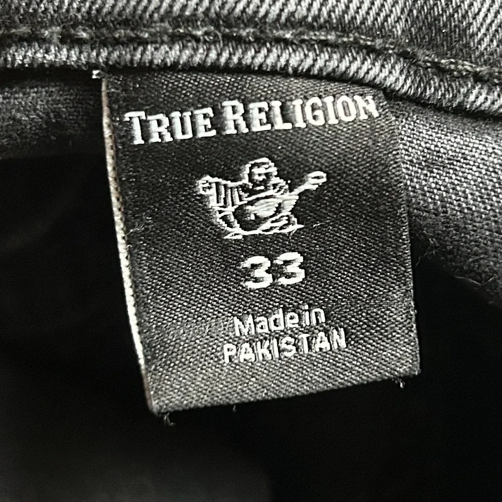 True Religion Rocco Mens 33x28 Black Flap Pocket Relaxed Skinny Denim Jeans